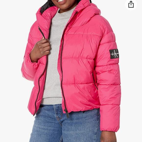 Calvin Klein Hooded Boxy Pink Puffer Jacket NWT Oversized Women's Size XL - Picture 3 of 7